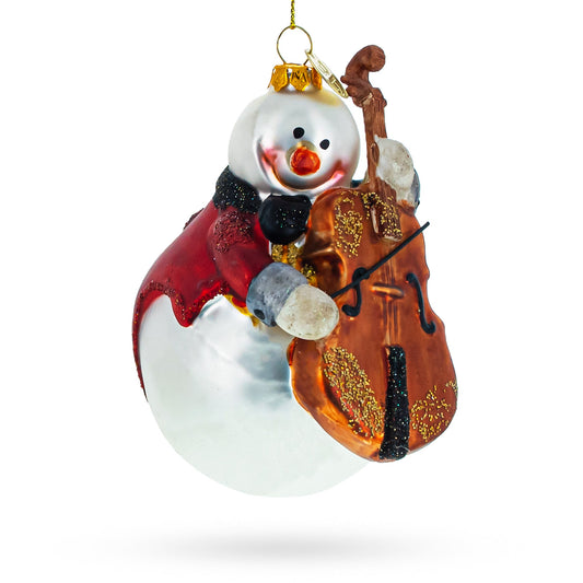 Whimsical Snowman Playing Cello Glass Christmas Ornament