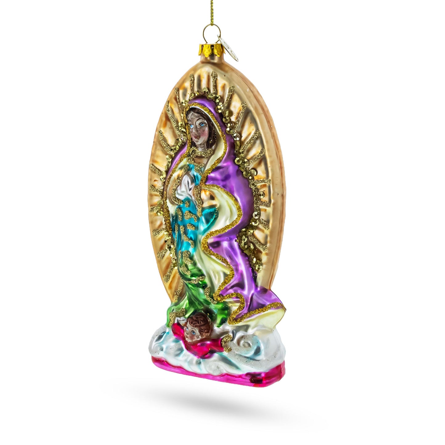 Reverent Virgin Mary Blown Glass Christmas Ornament