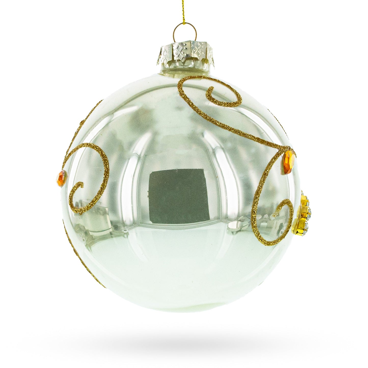 Exquisite Jeweled Flowers Adorning Blown Glass Ball Christmas Ornament