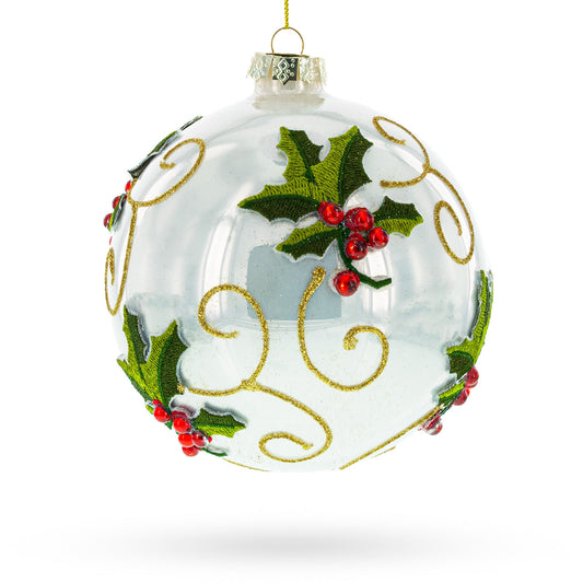 Embroidered Poinsettia Blown Glass Ball Christmas Ornament