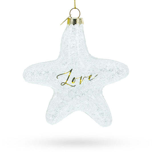 Radiant White Star "Love" Blown Glass Christmas Ornament