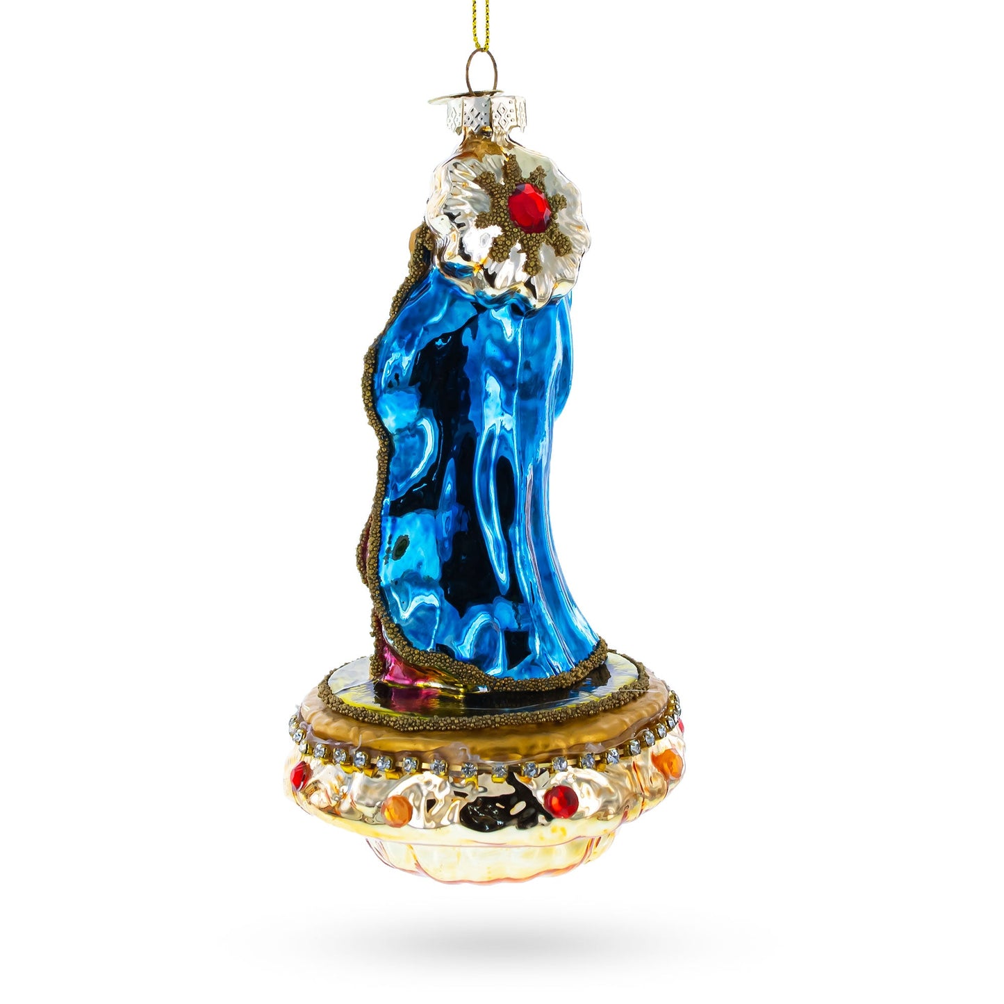 Reverent Virgin Mary with Baby Jesus Blown Glass Christmas Ornament