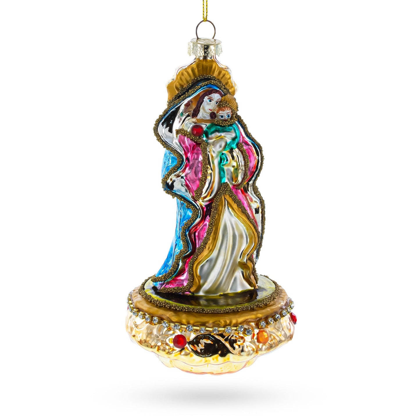 Reverent Virgin Mary with Baby Jesus Blown Glass Christmas Ornament