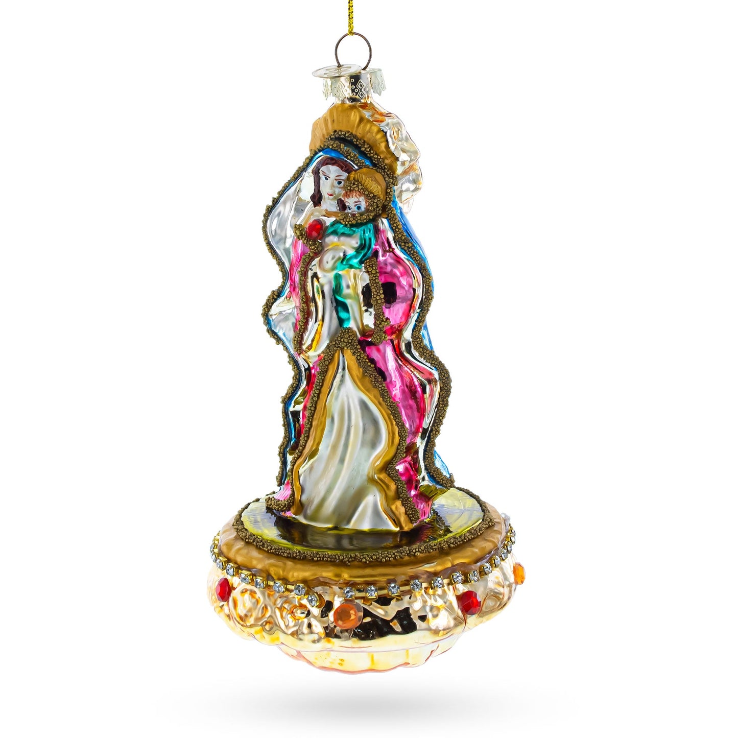 Reverent Virgin Mary with Baby Jesus Blown Glass Christmas Ornament