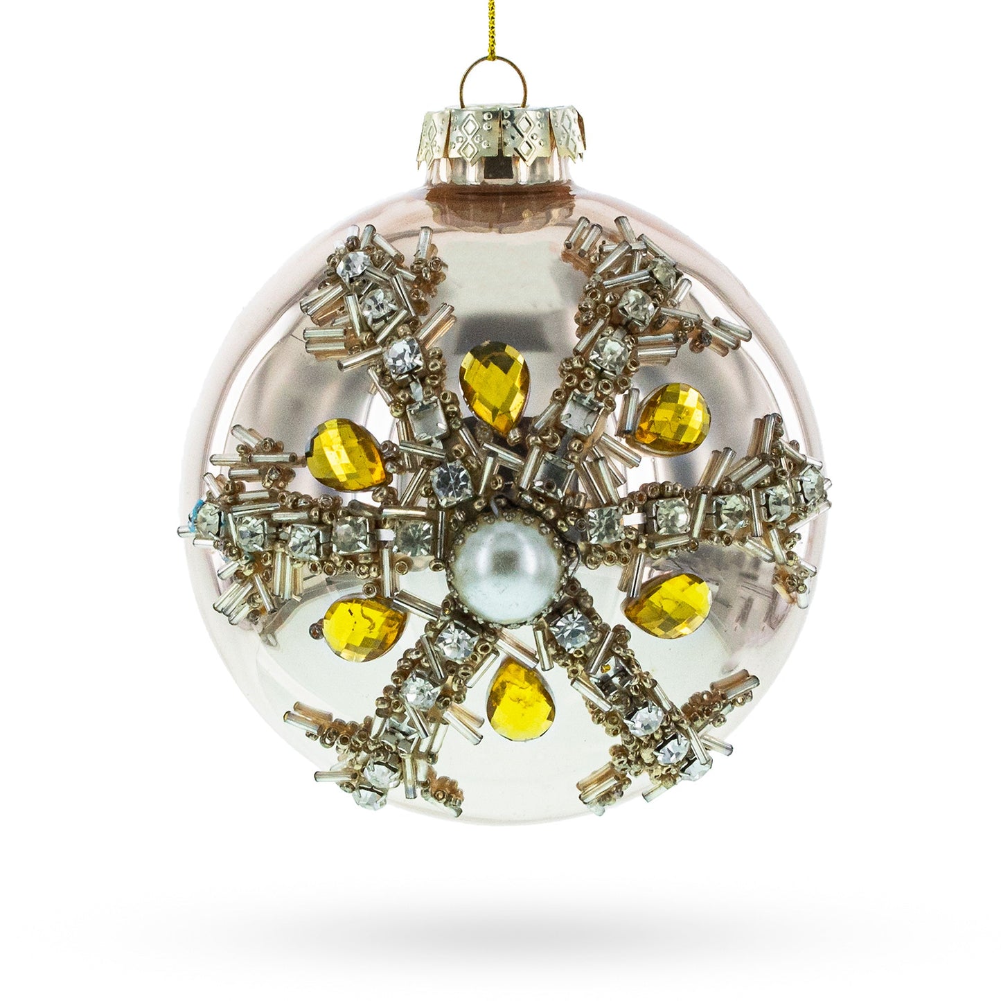 Dazzling Jeweled Star Glass Blown Ball Christmas Ornament