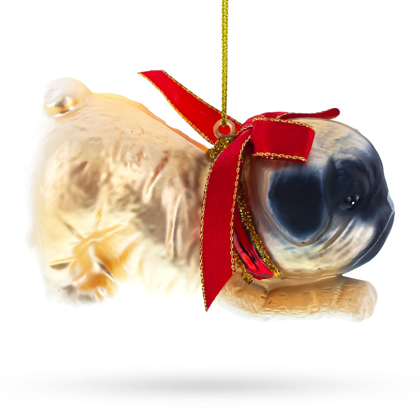 Pug Dog Blown Glass Christmas Ornament