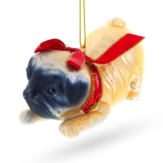 Pug Dog Blown Glass Christmas Ornament