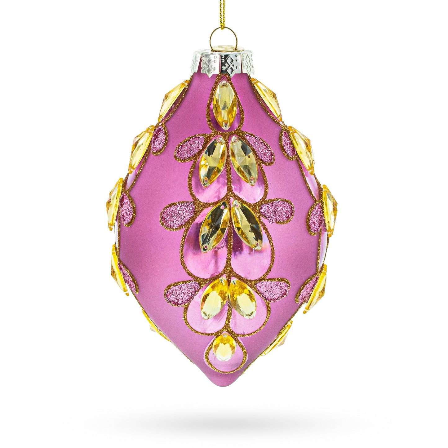 Radiant Pink Jeweled Glass Rhombus Finial Blown Glass Christmas Ornament