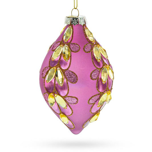 Radiant Pink Jeweled Glass Rhombus Finial Blown Glass Christmas Ornament