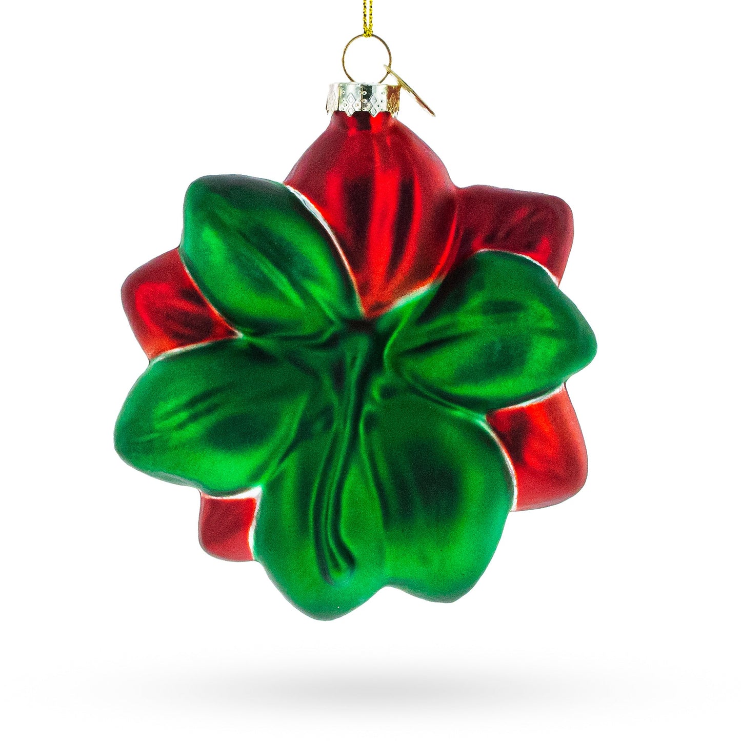 Exquisite Poinsettia Flower Blown Glass Christmas Ornament