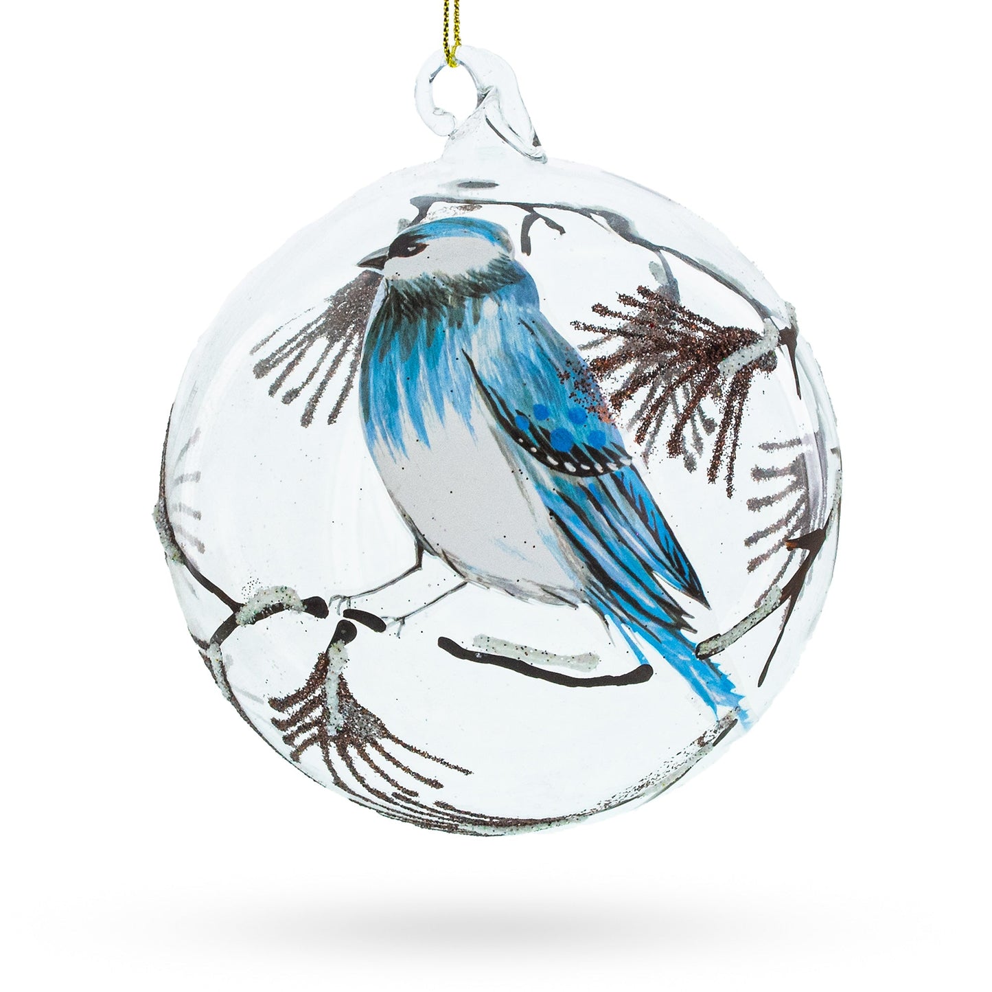 Blue Bird  Serene Blown Ball Glass Christmas Ornament