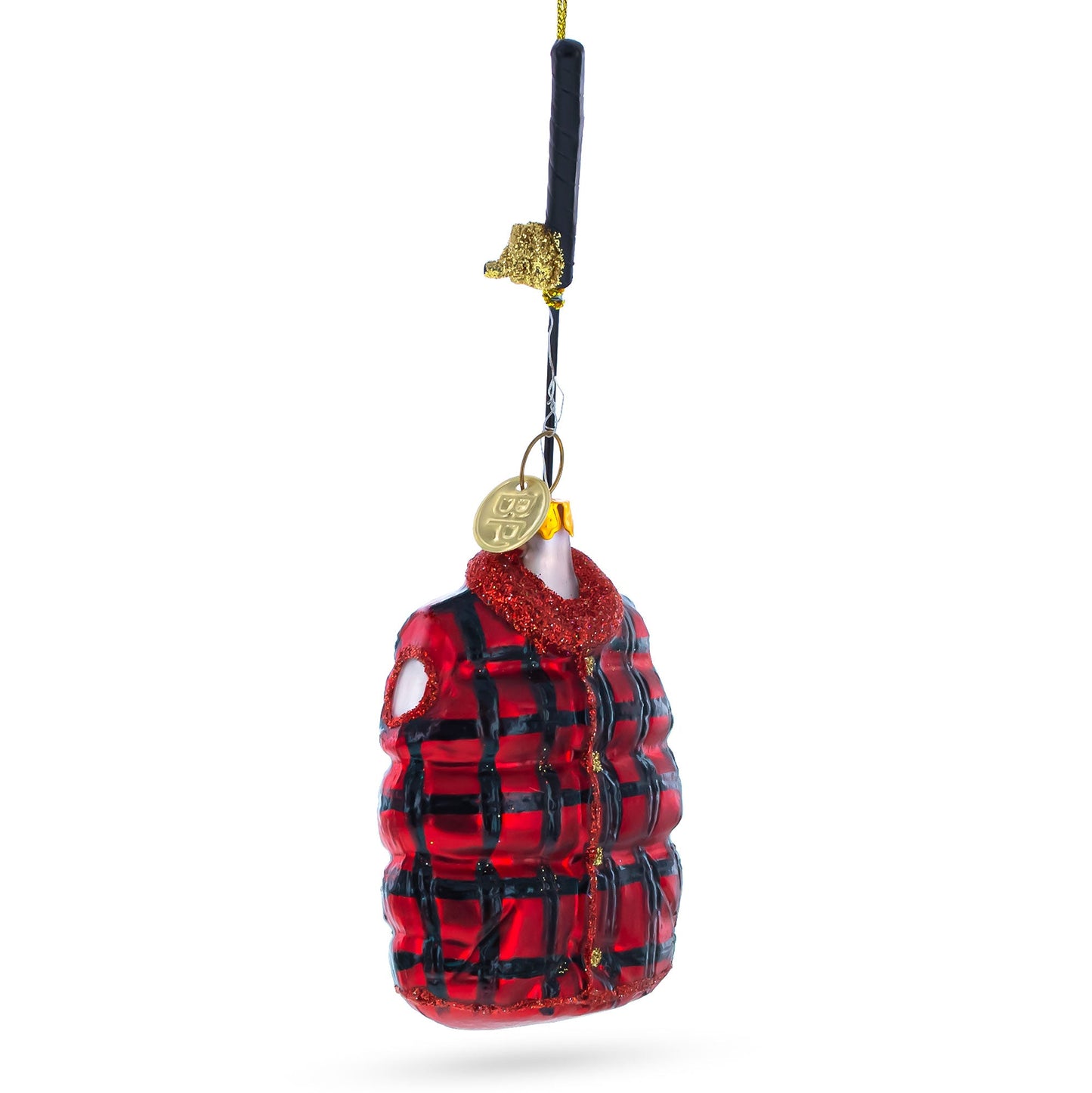 Fisherman Jacket and Rod Blown Glass Christmas Ornament