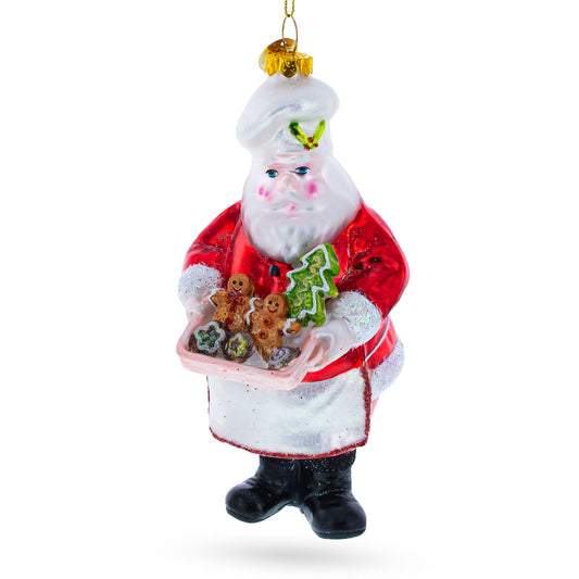 Santa Baking Gingerbread Cookies Glass Christmas Ornament