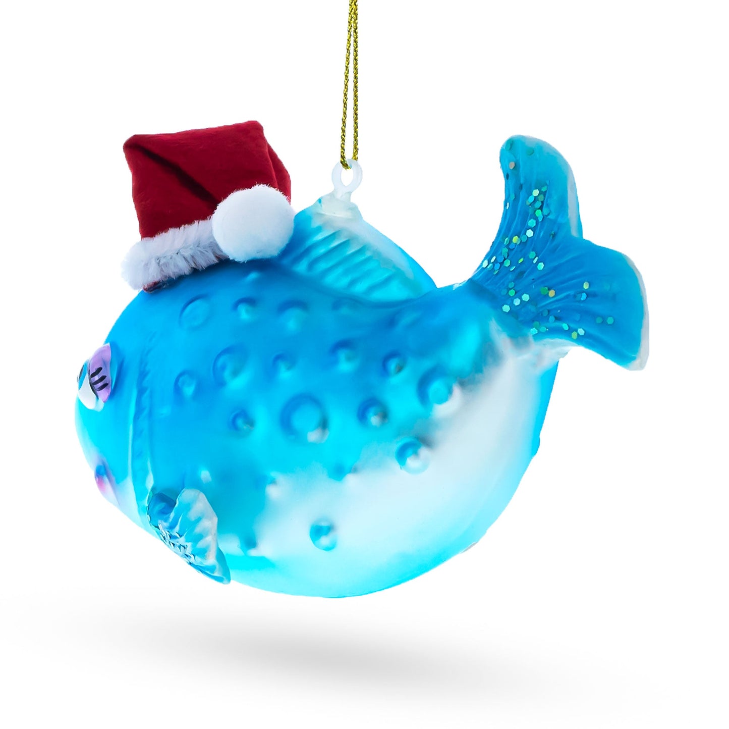 Fish in the Santa Hat Blown Glass Christmas Ornament