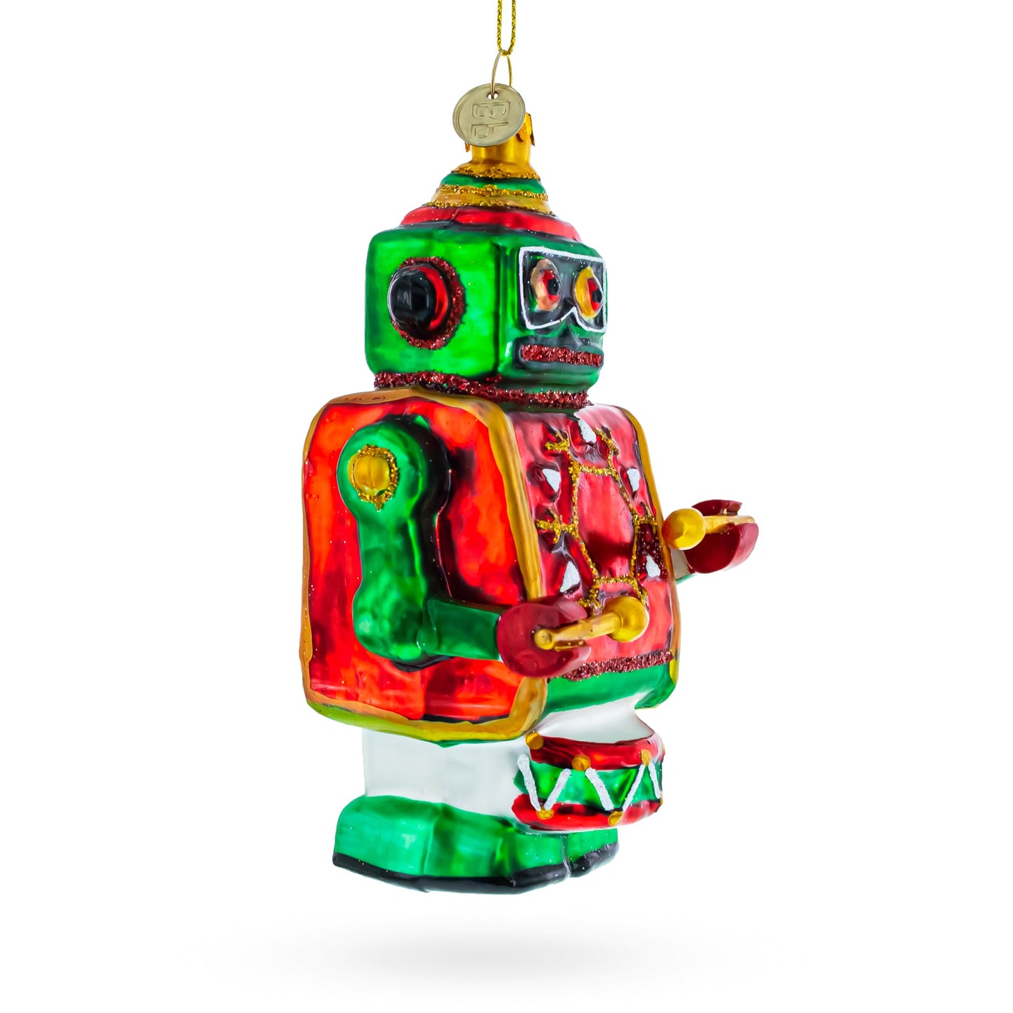 Robot-Drummer Blown Glass Christmas Ornament