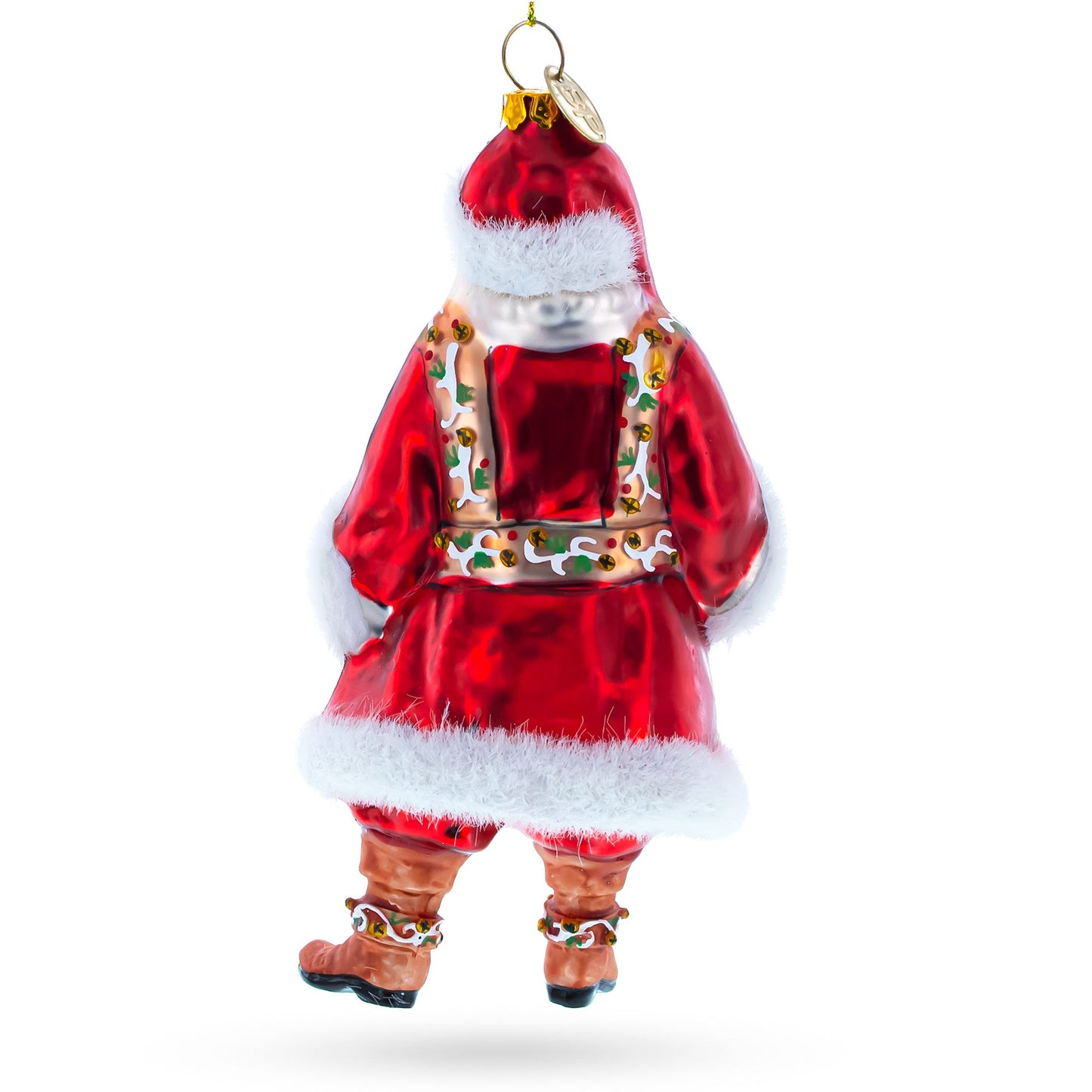 Classic Santa in Fur Coat and Red Hat Blown Glass Christmas Ornament