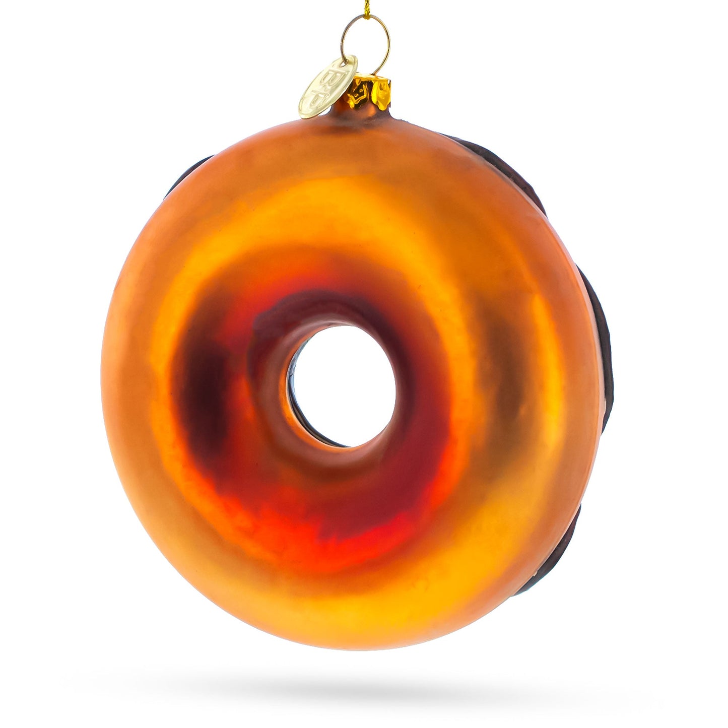 Chocolate Covered Donut Blown Glass Christmas Ornament