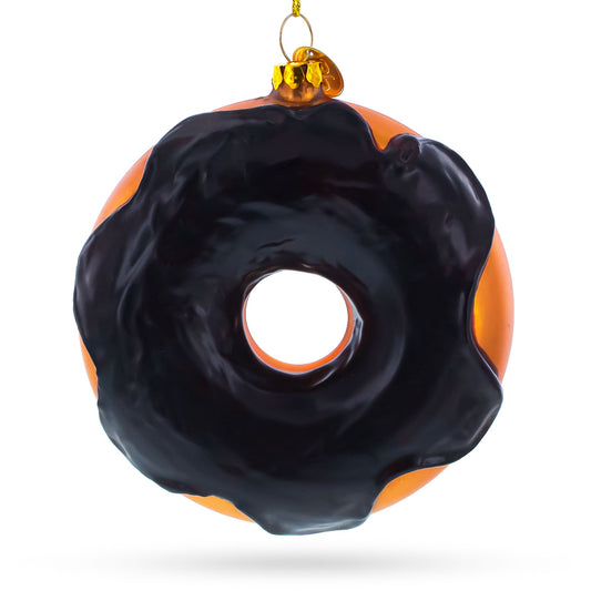 Chocolate Covered Donut Blown Glass Christmas Ornament