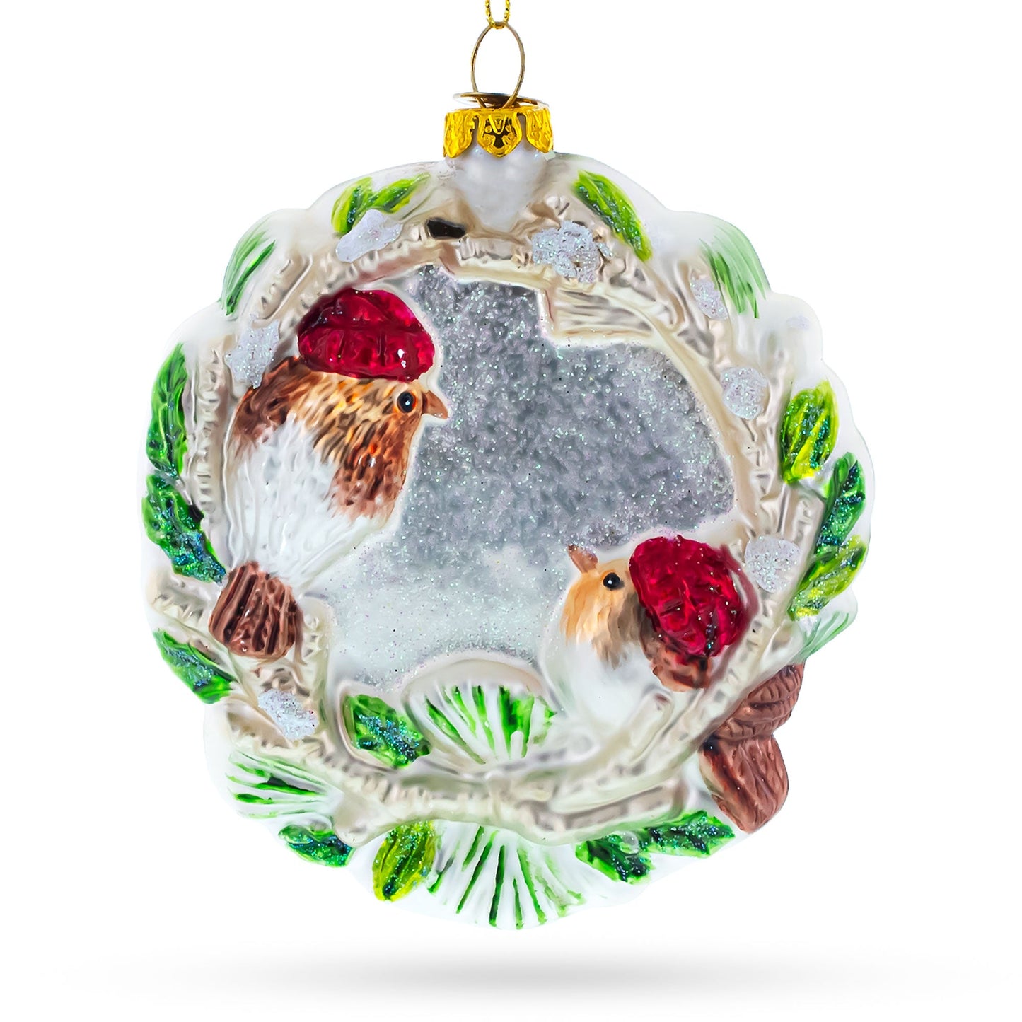 Birds on a Wreath Blown Glass Christmas Ornament