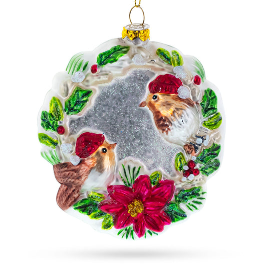 Birds on a Wreath Blown Glass Christmas Ornament