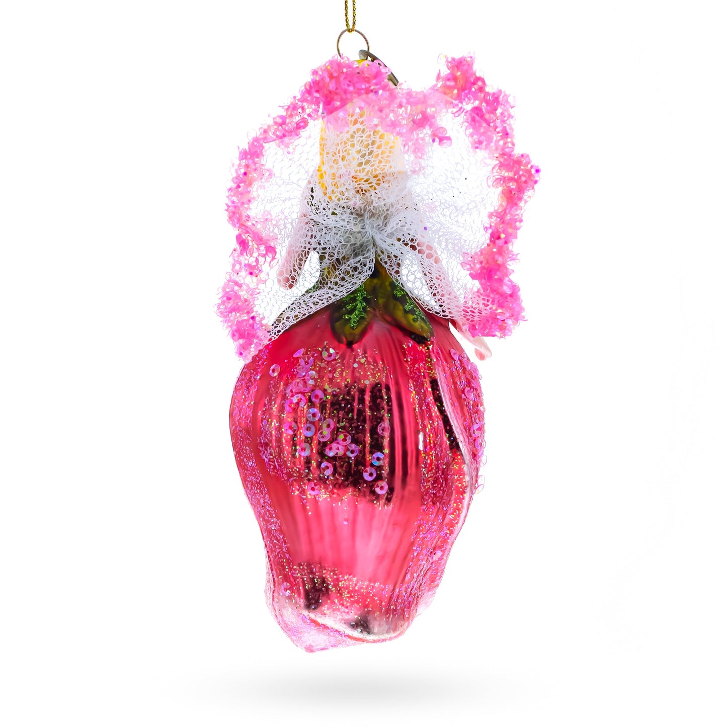 Enchanting Fairy in a Rose Dress Glass Christmas Ornament