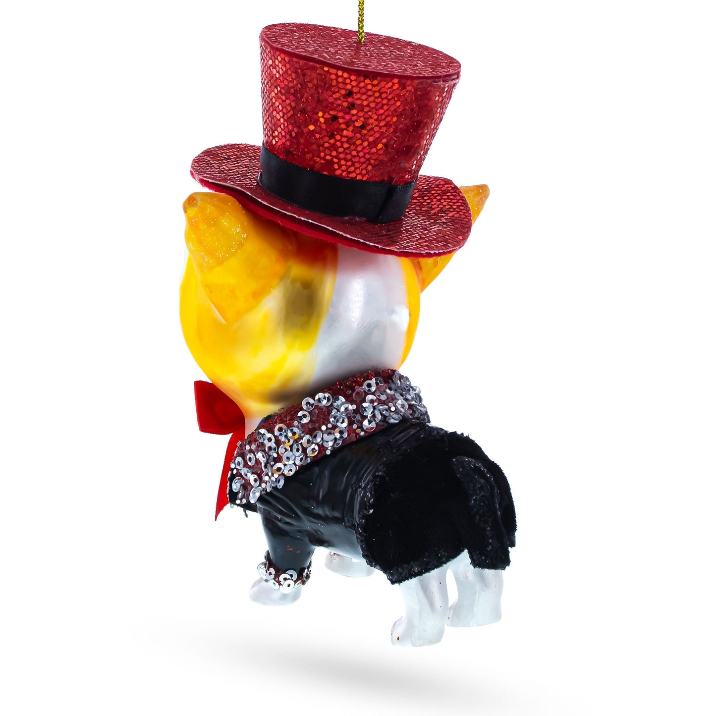 Dapper Corgi in Top Hat Blown Glass Christmas Ornament