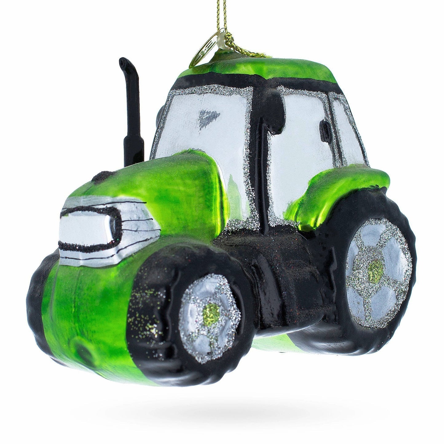 Rustic Green Tractor Blown Glass Christmas Ornament