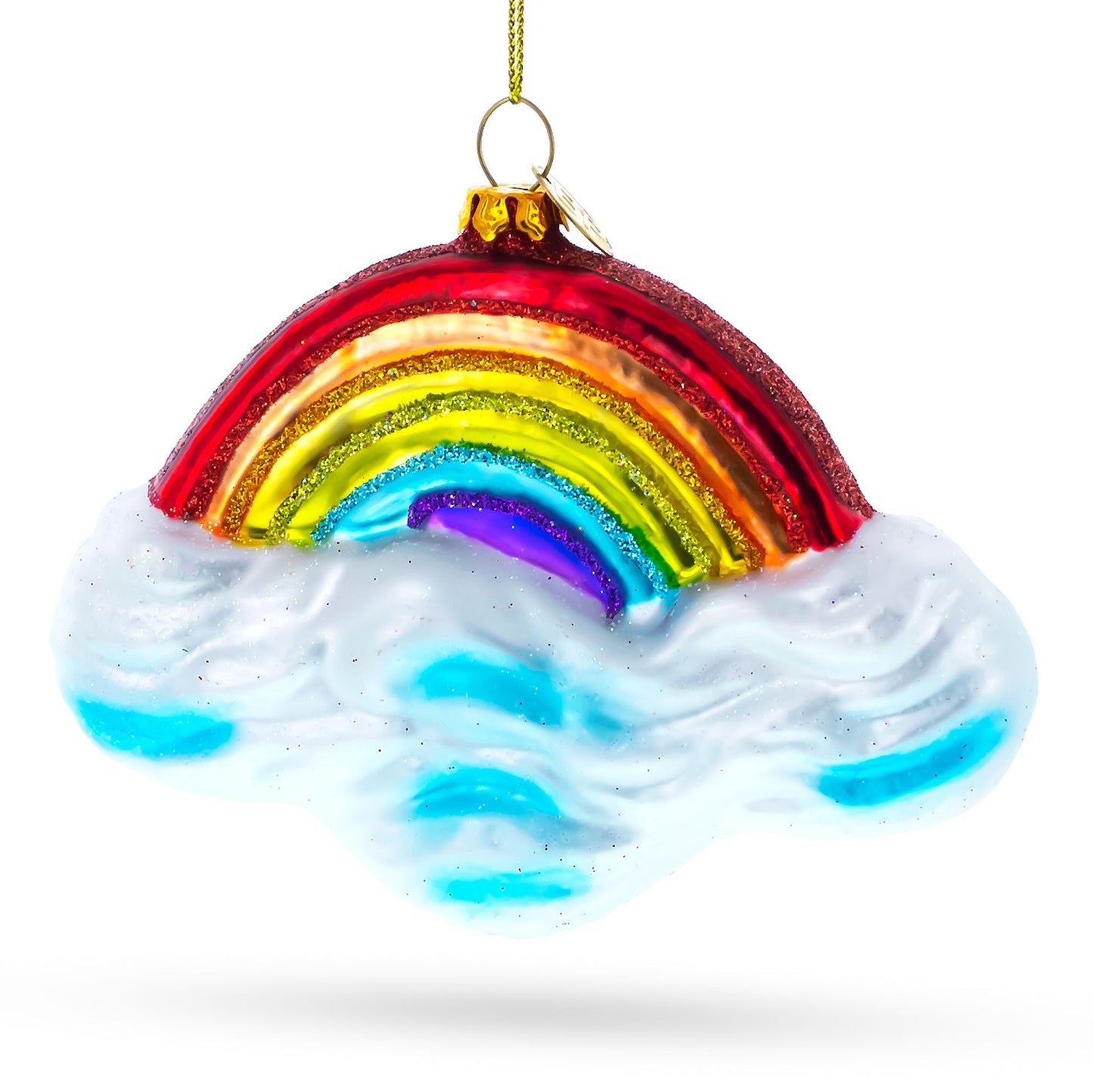 Rainbow Over Clouds Blown Glass Christmas Ornament