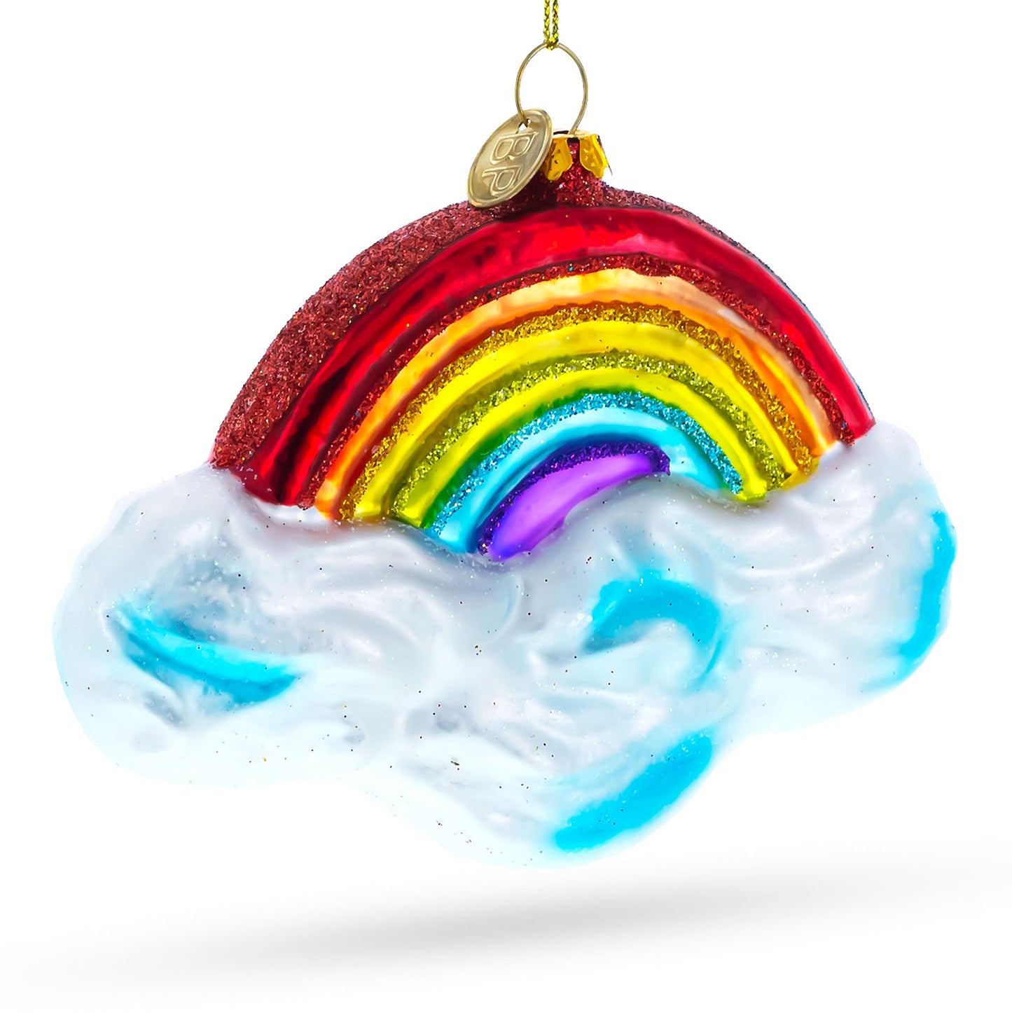 Rainbow Over Clouds Blown Glass Christmas Ornament