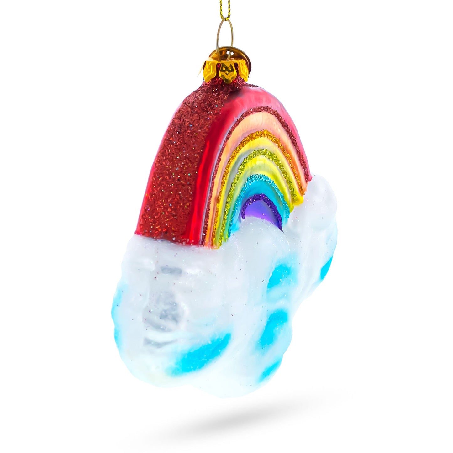 Rainbow Over Clouds Blown Glass Christmas Ornament