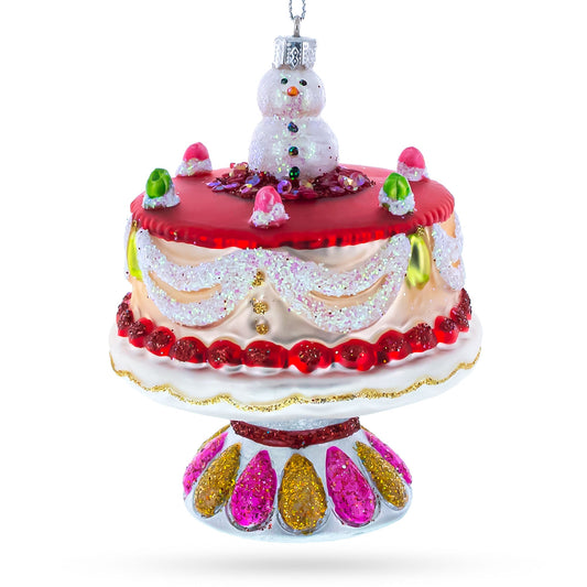 Delightful Snowman Cake Decoration Glass Christmas Ornament