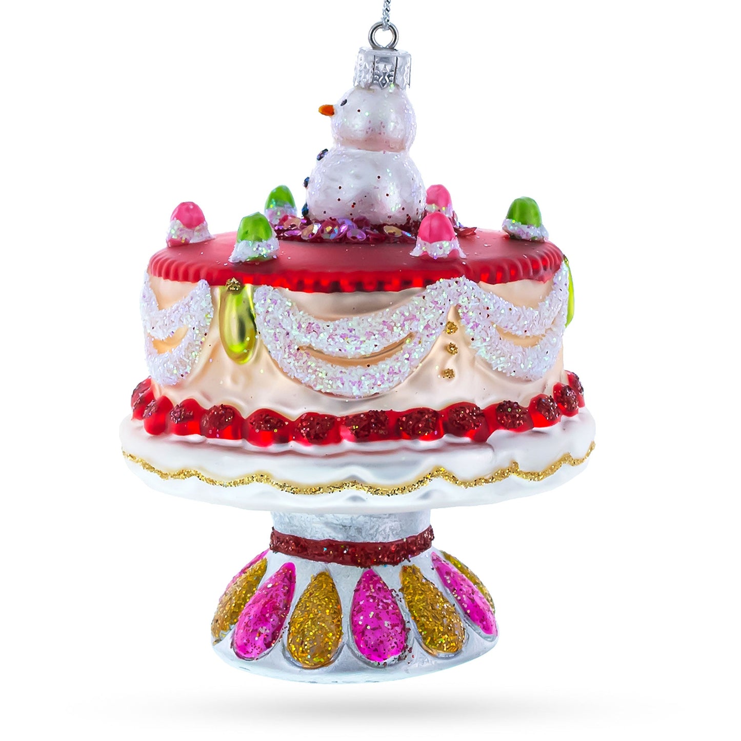 Delightful Snowman Cake Decoration Glass Christmas Ornament