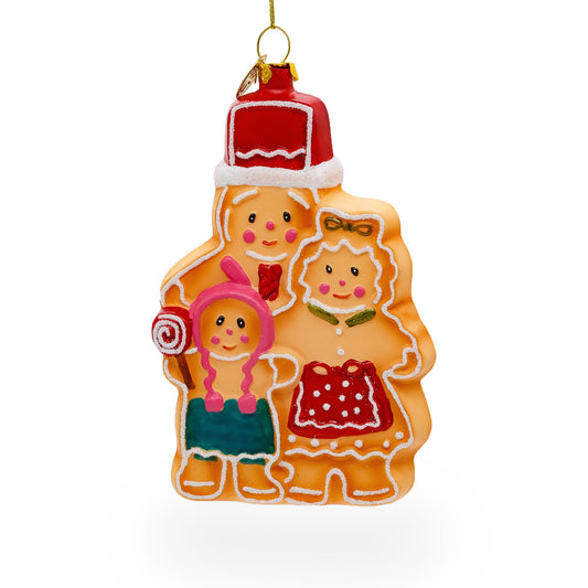 Charming Gingerbread Family Blown Glass Christmas Ornament