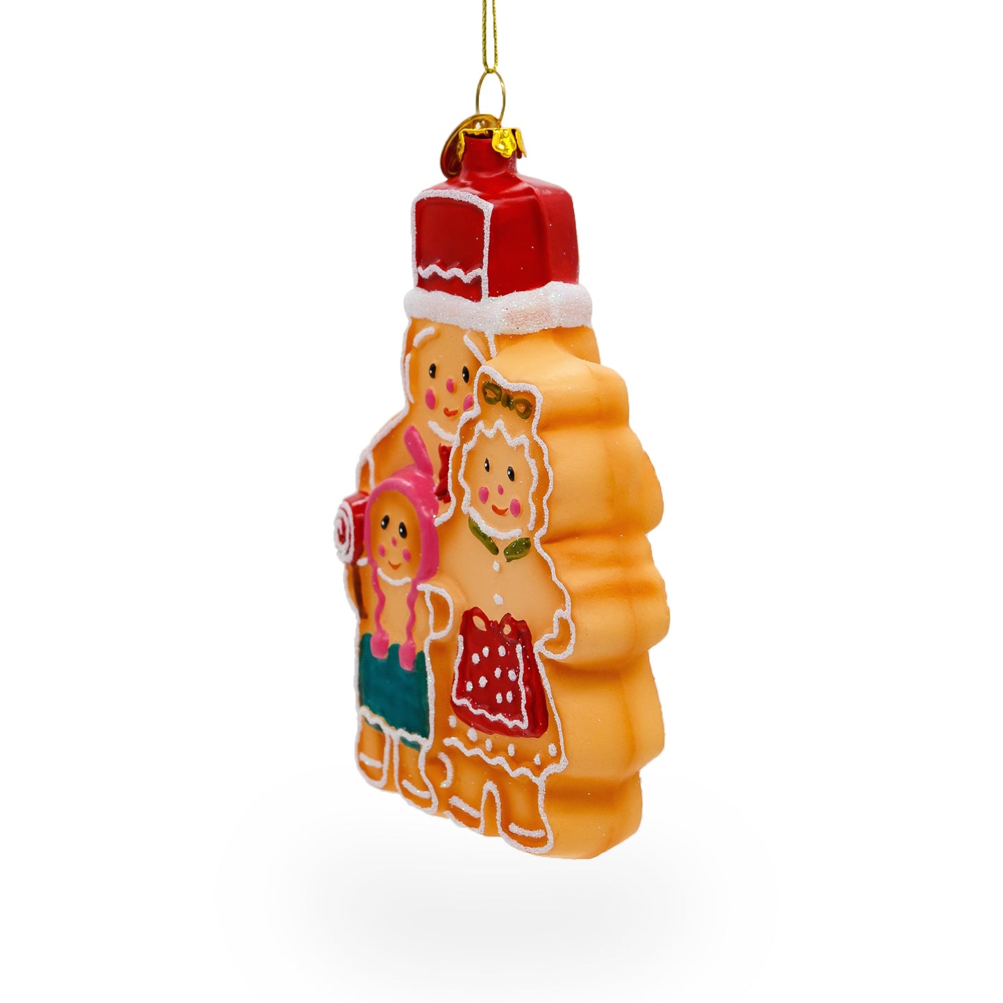 Charming Gingerbread Family Blown Glass Christmas Ornament