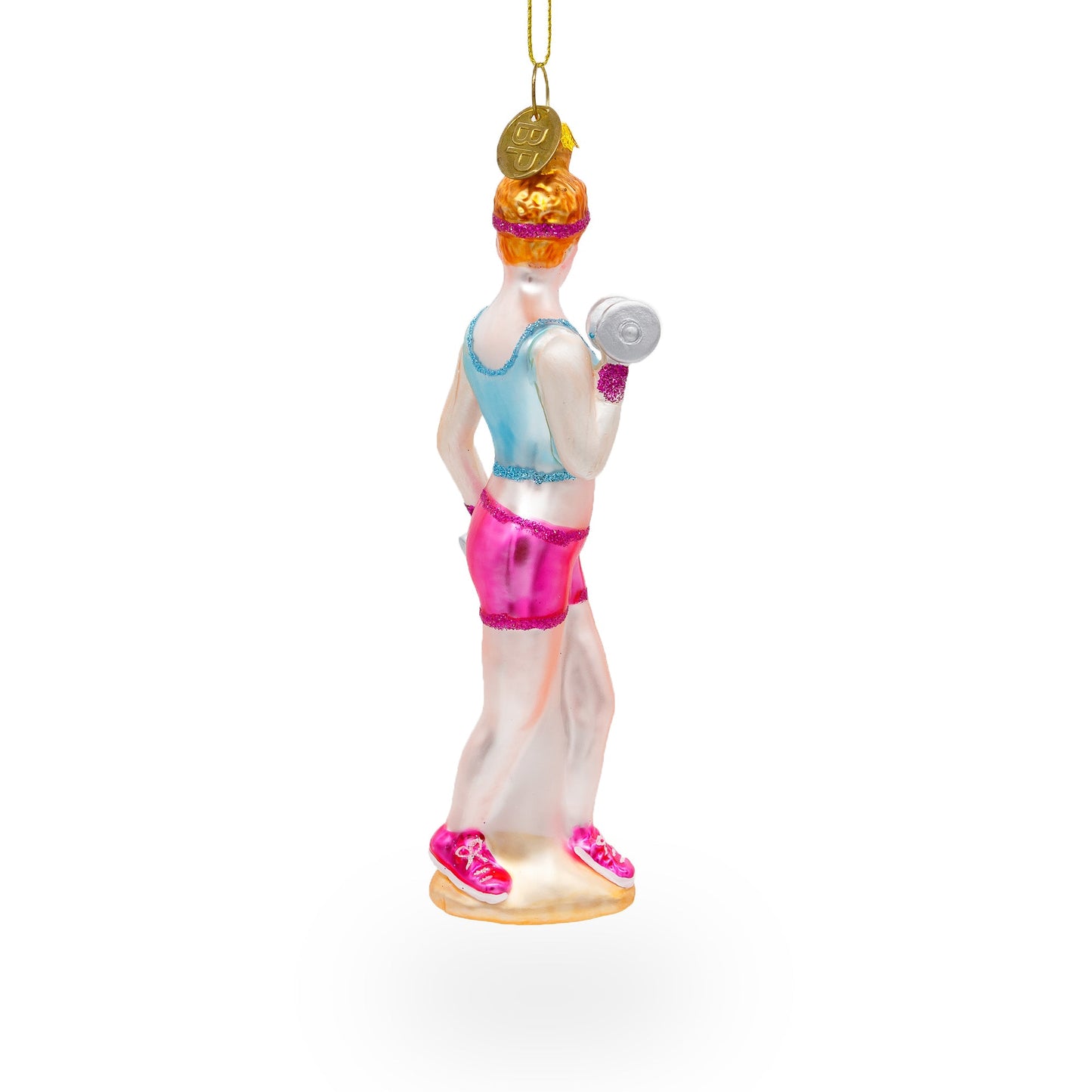 Fit Girl Exercising with Dumbbells Glass Christmas Ornament