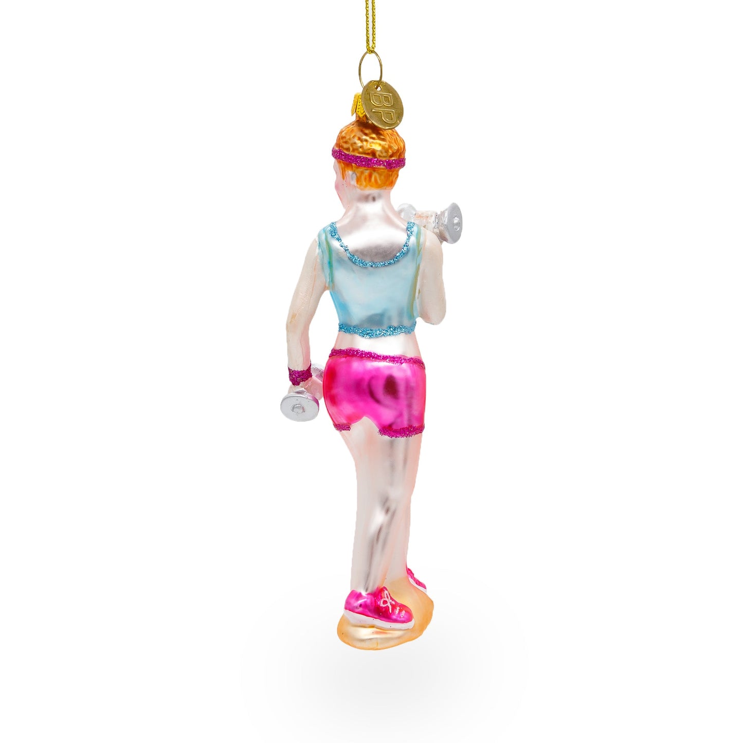 Fit Girl Exercising with Dumbbells Glass Christmas Ornament