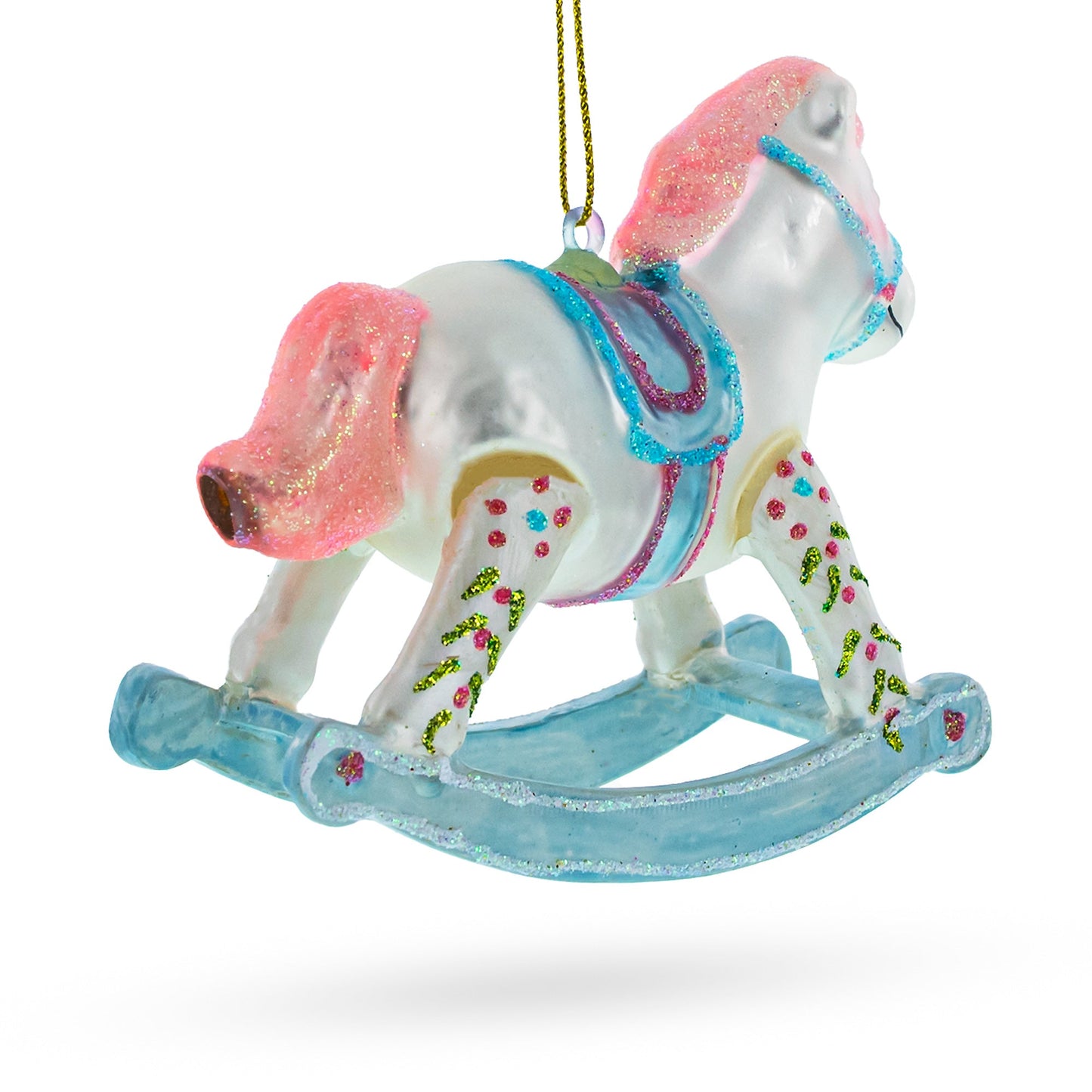 Baby Boy's Blue Rocking Horse Blown Glass Christmas Ornament