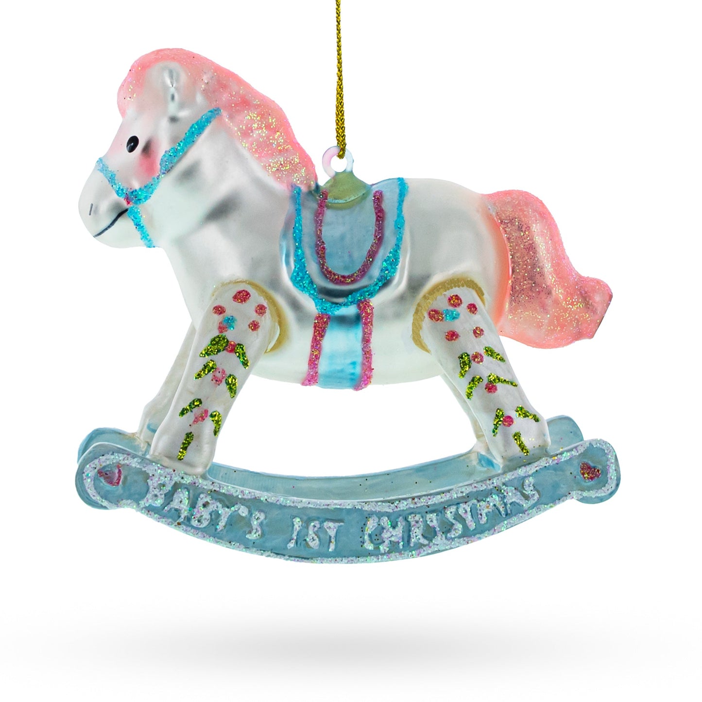 Baby Boy's Blue Rocking Horse Blown Glass Christmas Ornament