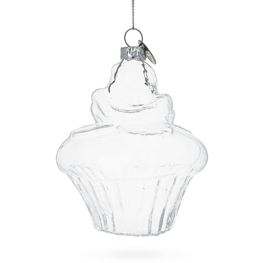 Delectable Cupcake Clear Blown Glass Christmas Ornament