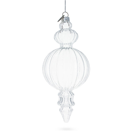 Triple Finial Blown Clear Glass Christmas Ornament 6.7 Inches (170 mm)