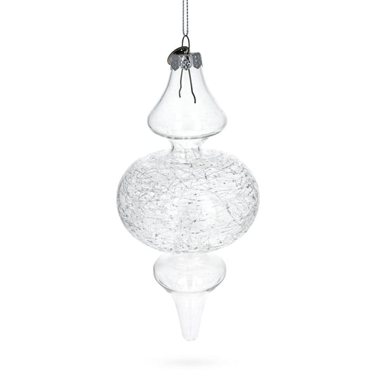 Triple Oval Finial Blown Clear Glass Christmas Ornament 6.6 Inches