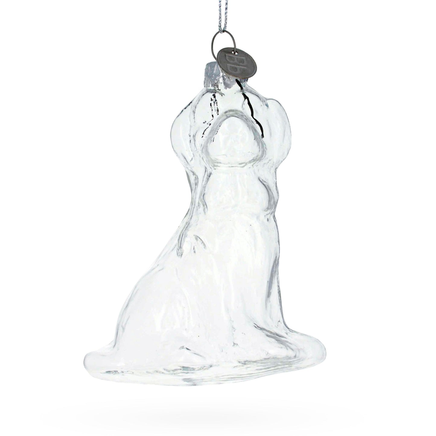 Adorable Dog with Festive Bow Clear Blown Glass Christmas Ornament