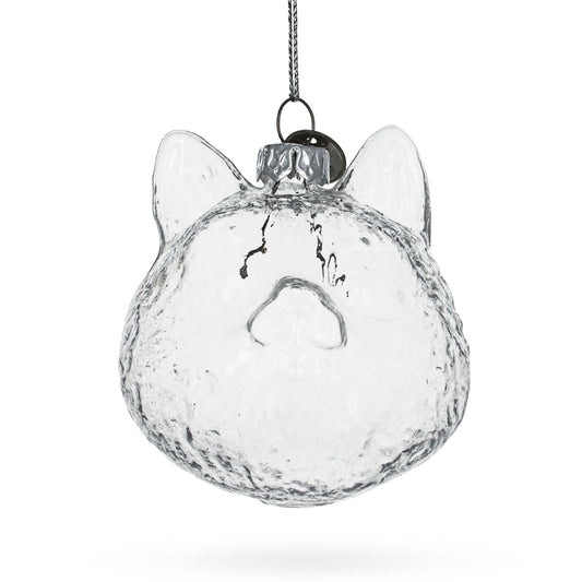 Feline Majesty: Cat Head Clear Blown Glass Christmas Ornament