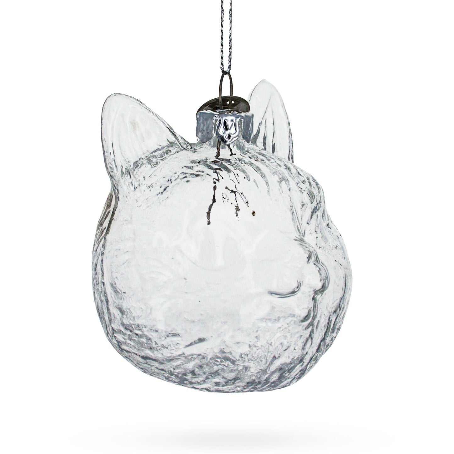 Feline Majesty: Cat Head Clear Blown Glass Christmas Ornament