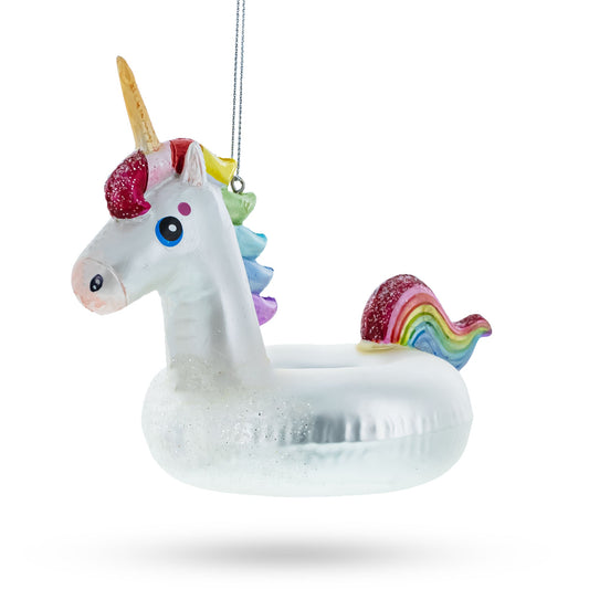 Whimsical Unicorn Floatie Blown Glass Christmas Ornament