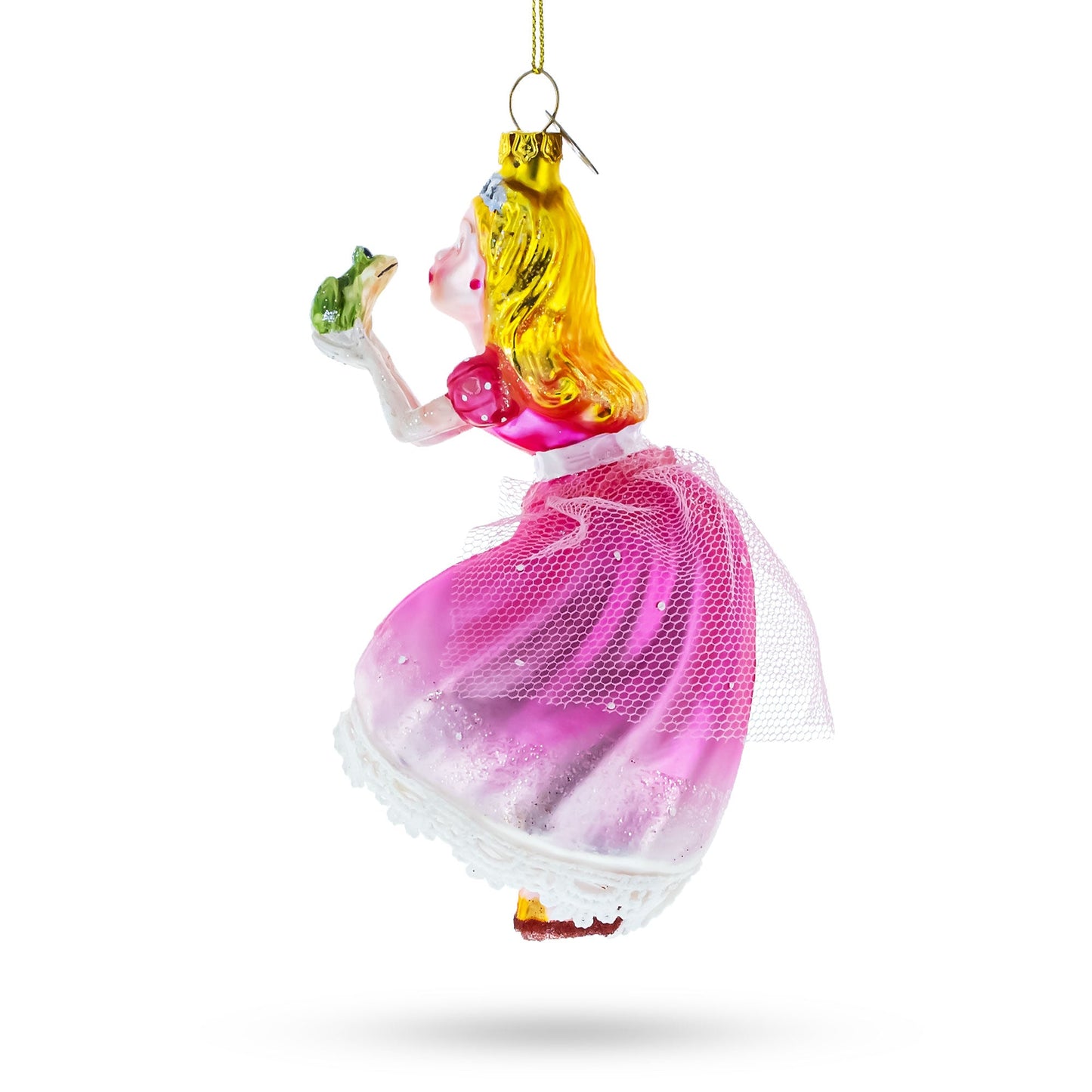 Princess Kissing Frog Prince Blown Glass Christmas Ornament