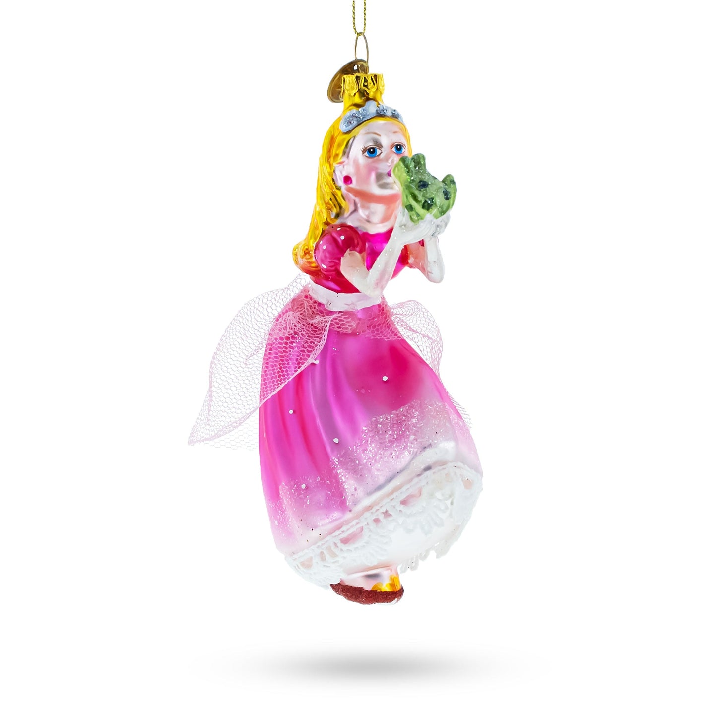 Princess Kissing Frog Prince Blown Glass Christmas Ornament