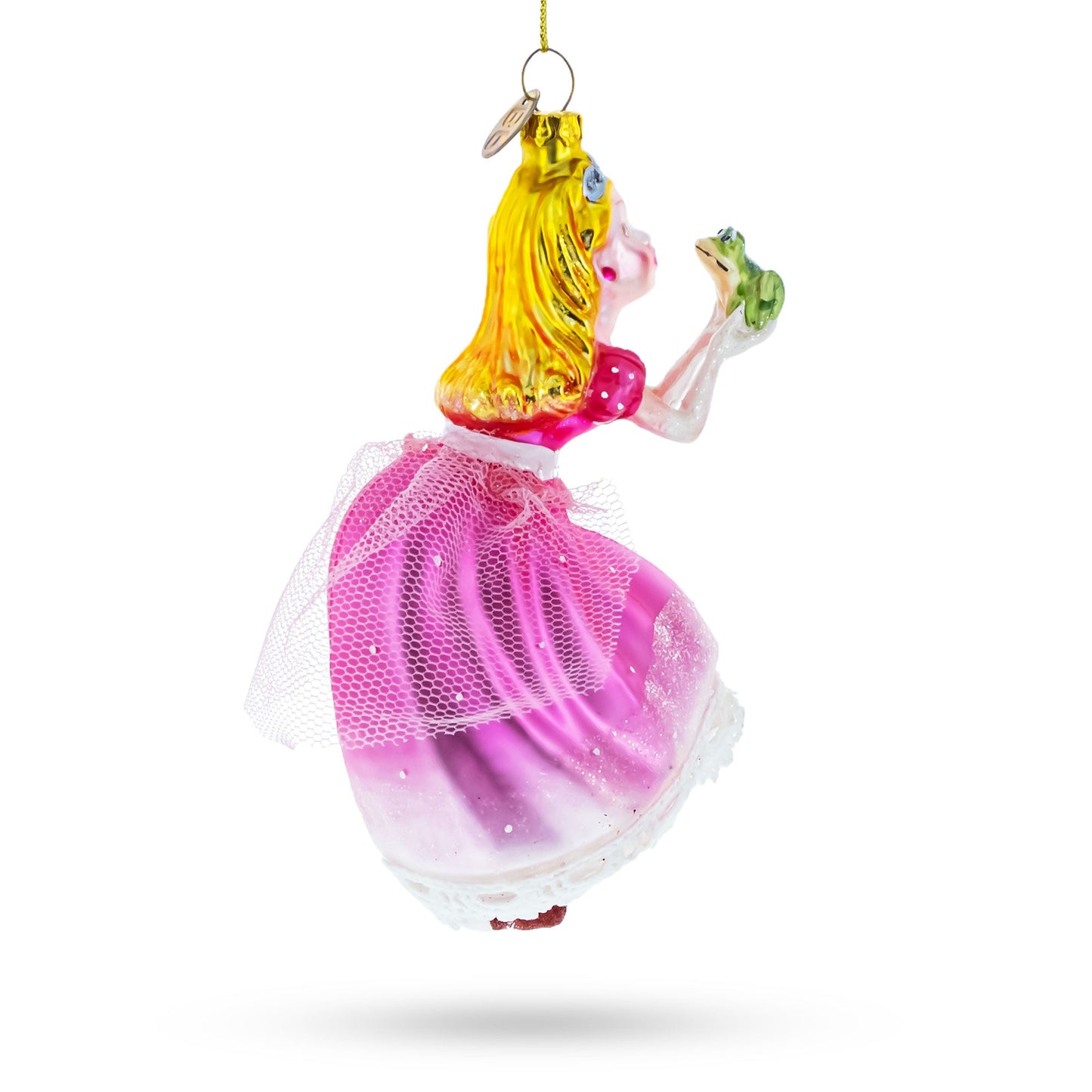 Princess Kissing Frog Prince Blown Glass Christmas Ornament