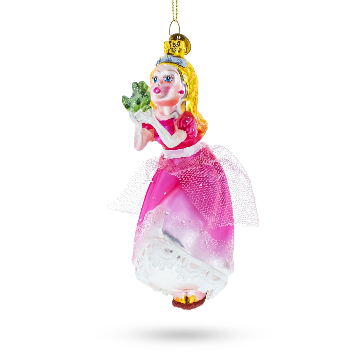 Princess Kissing Frog Prince Blown Glass Christmas Ornament