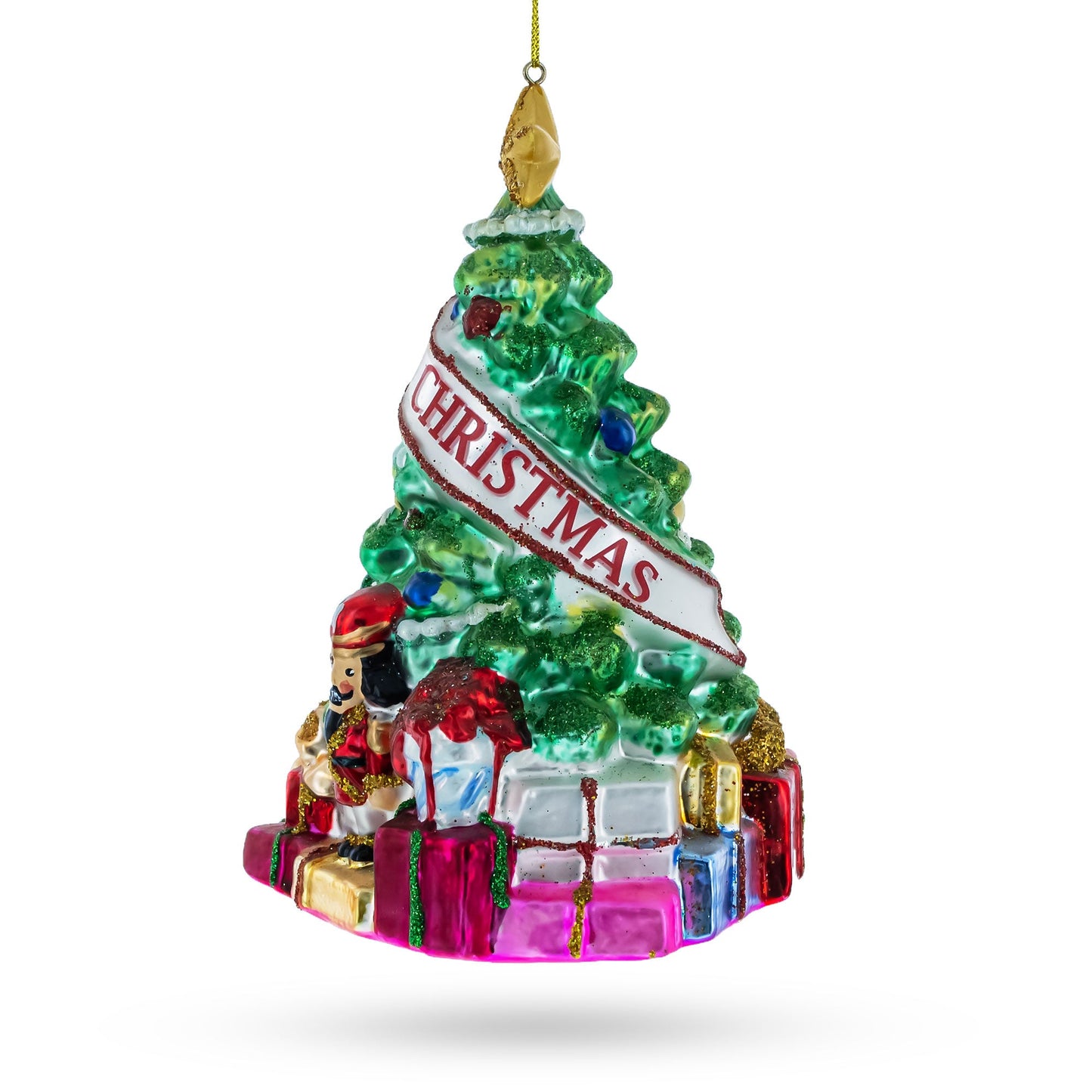 Festively Decorated Christmas Tree Glass Christmas Ornament